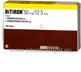 Bitiron (Thyroxine sodium [T4]/Liothyronine sodium [T3] 50mcg/12.5mcg) 100 Tablets/Pack